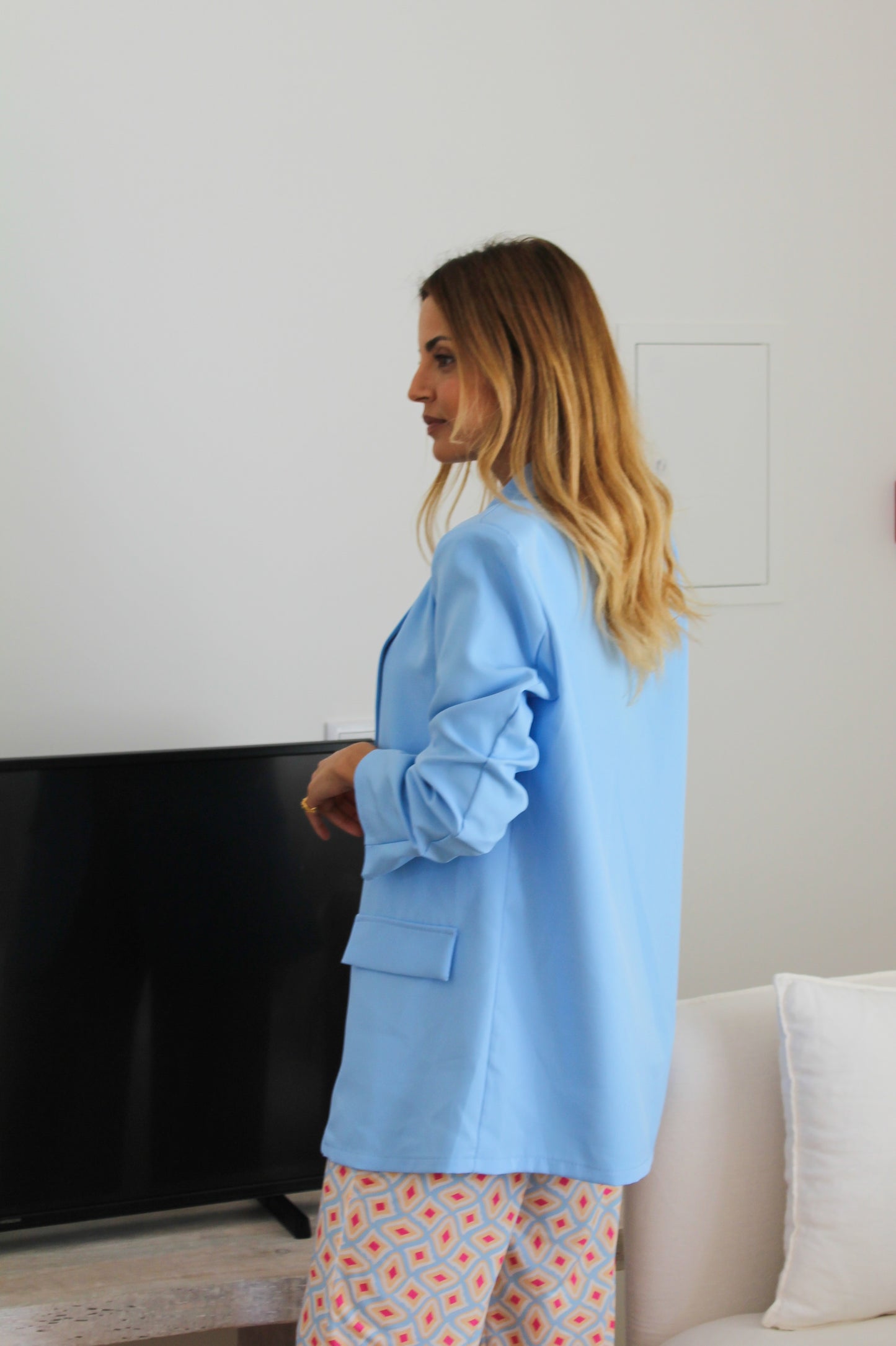Blazer de manga arregaçada - azul claro