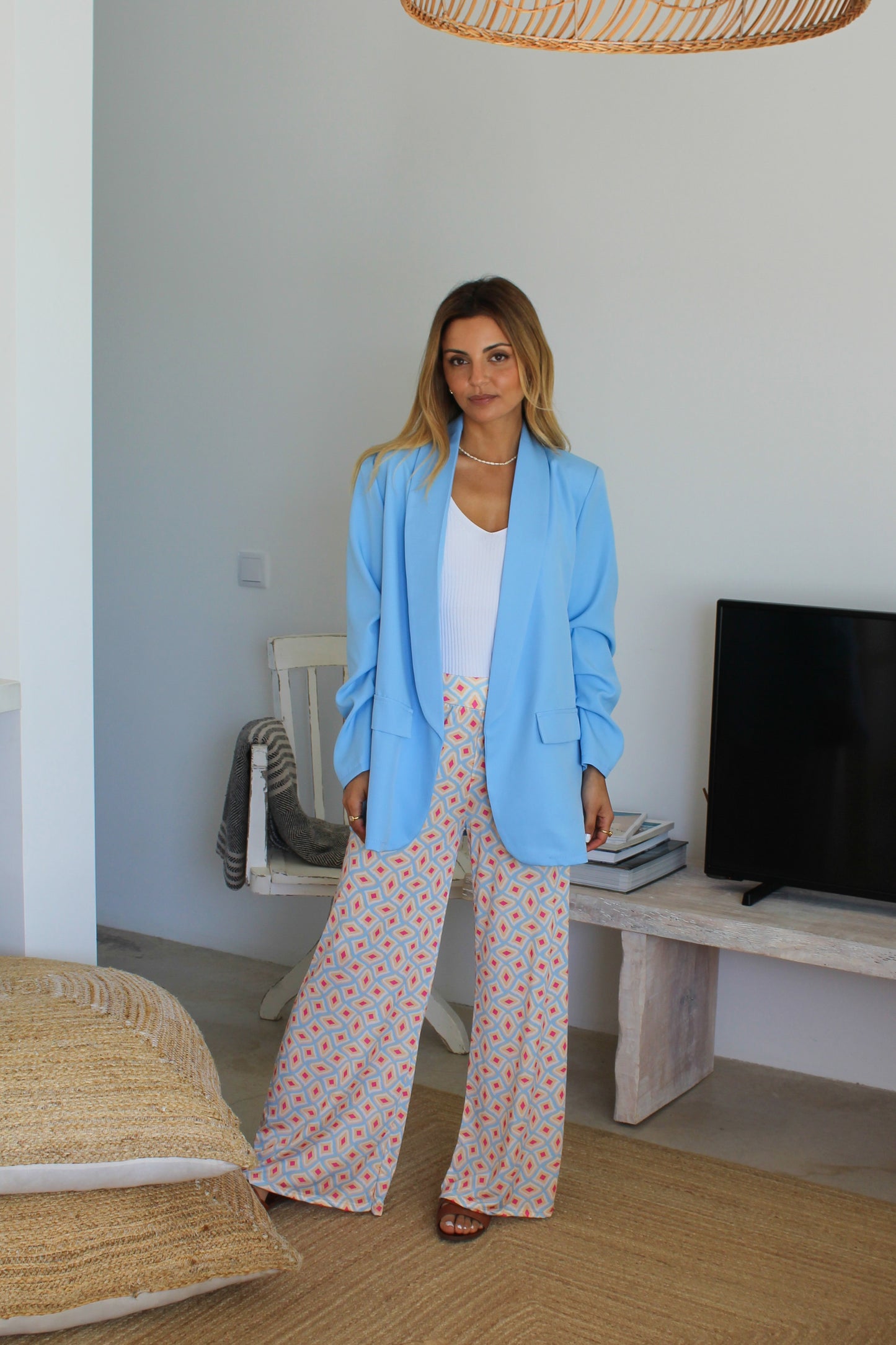 Blazer de manga arregaçada - azul claro