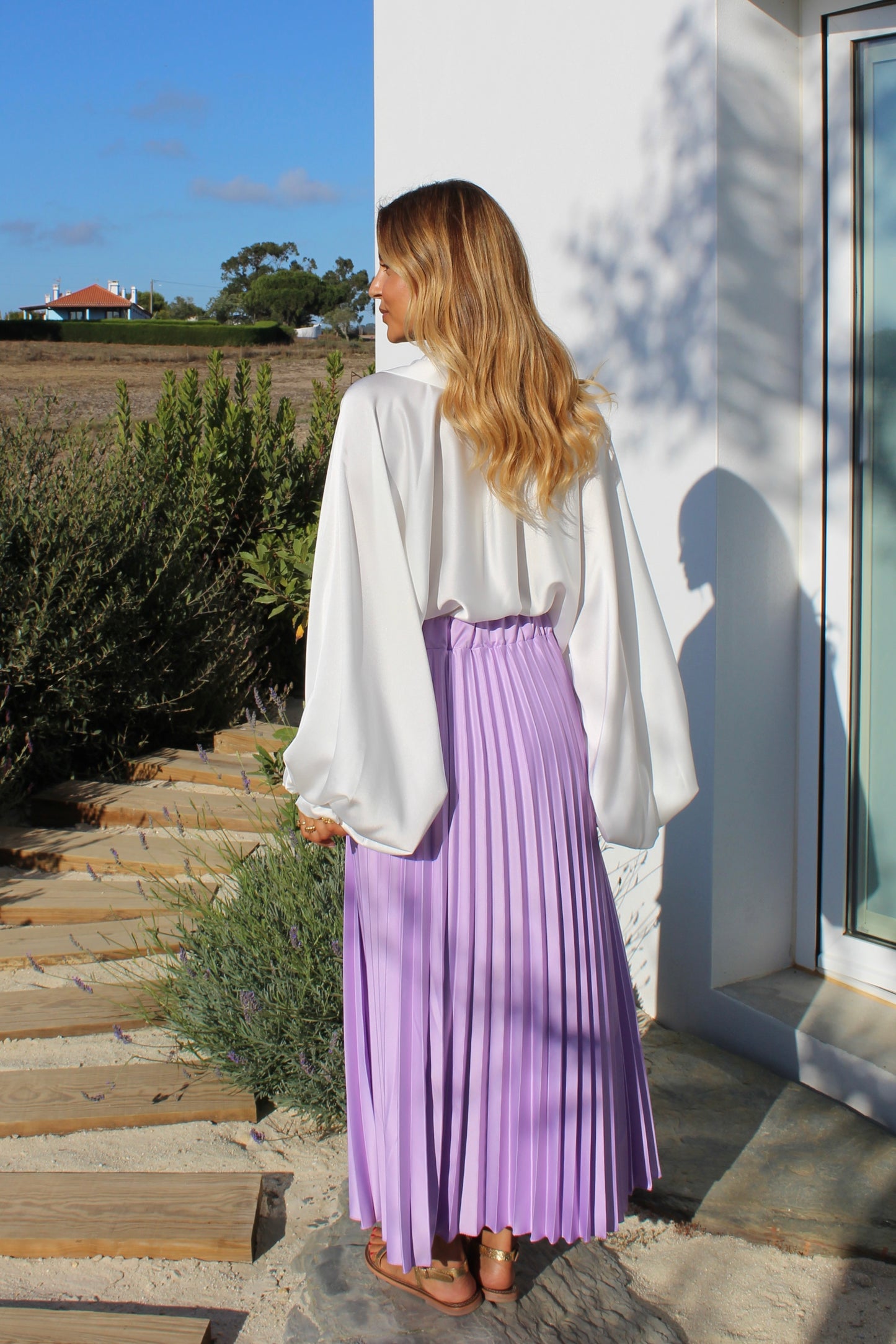 Saia midi plissada - lavanda