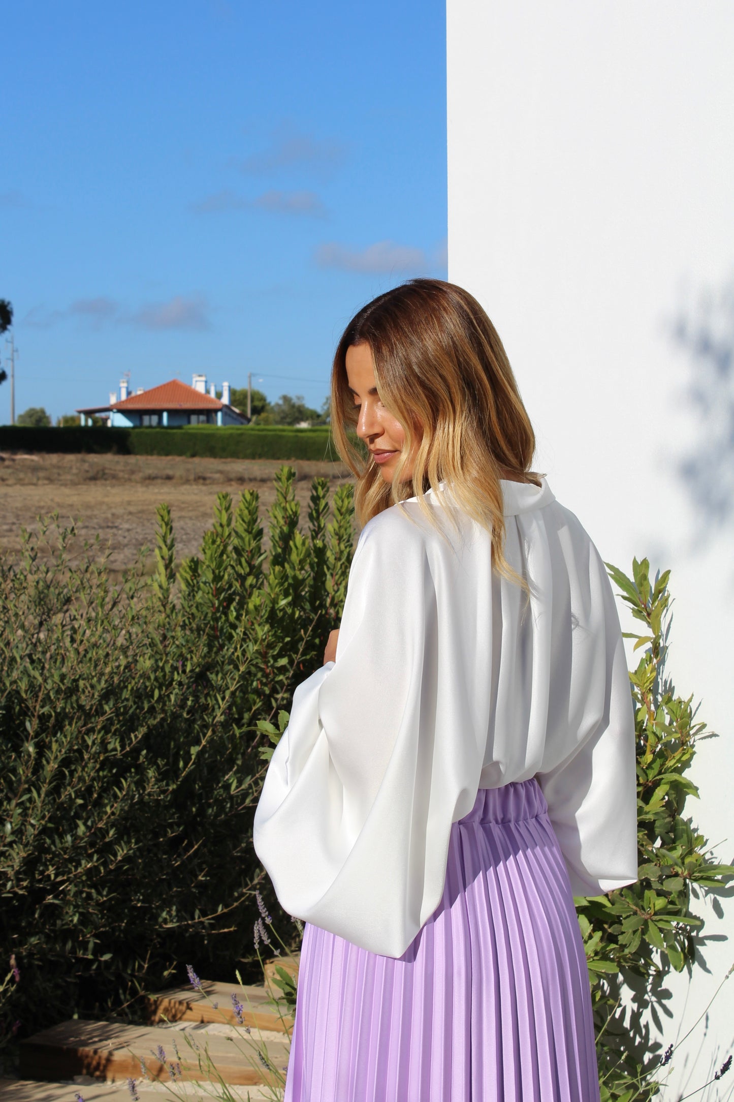 Saia midi plissada - lavanda