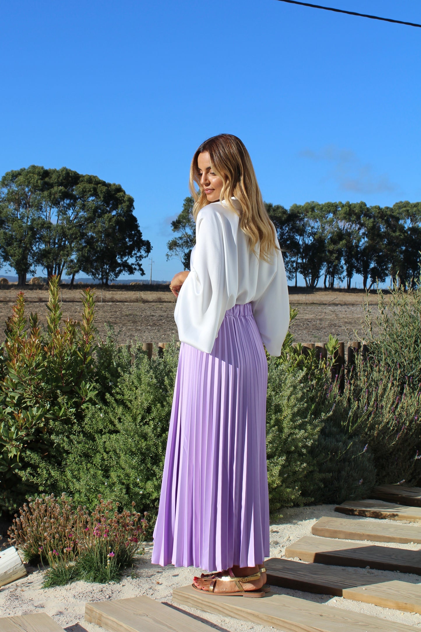 Saia midi plissada - lavanda