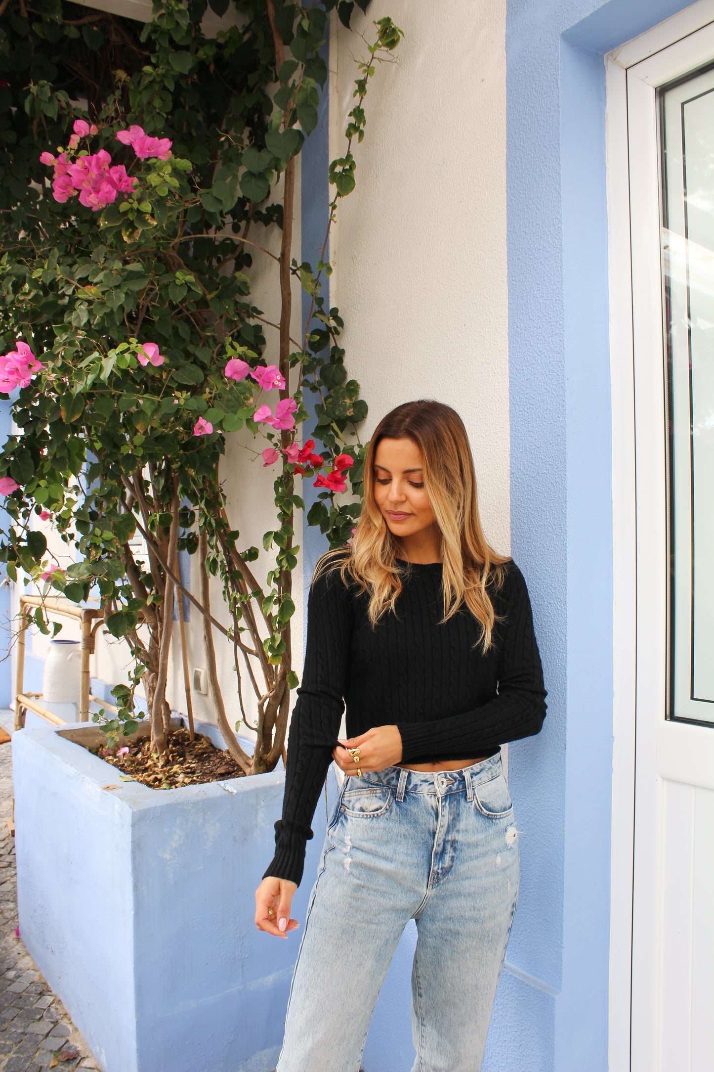 Camisola malha crop - preto