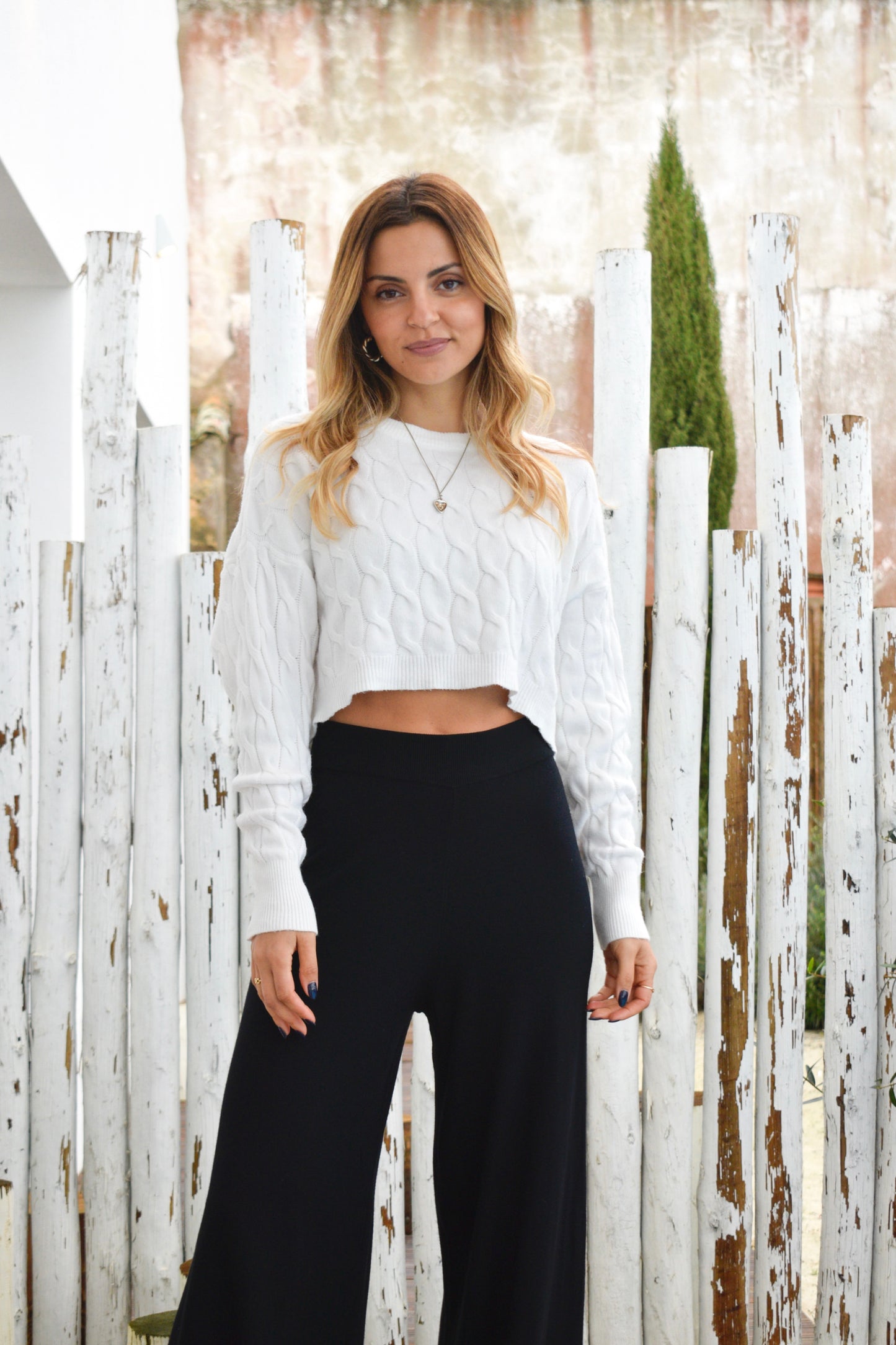 Camisola malha crop - branco