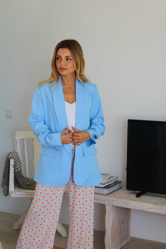 Blazer de manga arregaçada - azul claro
