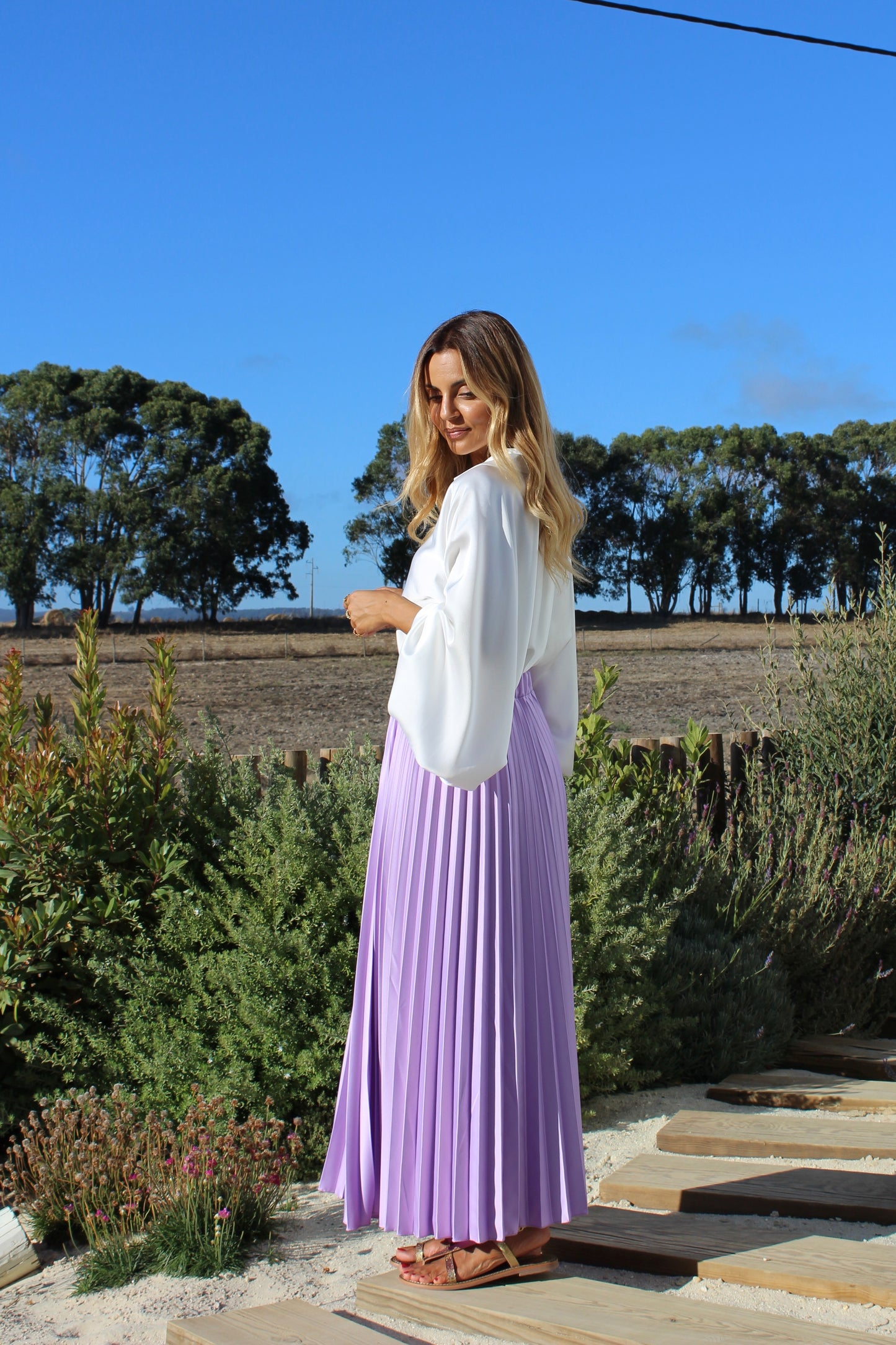 Saia midi plissada - lavanda