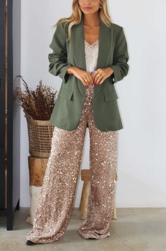 Blazer de manga arregaçada - verde seco