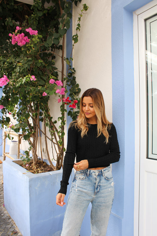 Camisola malha crop - preto